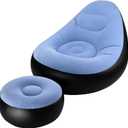Inflatable Lounge Chair for Adults, Portable Folding Inflatable Blow Up Couch with Foot Stool, Lazy Flocking Recliner Chair Air Sofa for Indoor Outdoor Travel Camping (No Pump)