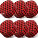 6 Pcs 7'' Christmas Cookie Tins with Lids Metal Christmas Tins Round Metal Cookie Tin Container Holiday Storage Box for Baking Chocolate Snack Storage Gift Giving (Red Black)
