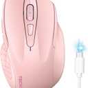 TECKNET Wireless Mouse (BT5.0/3.0 & 2.4G) Rechargeable 4800 DPI Silent USB A & Bluetooth Mouse 6 Buttons, Wide Compatibility - Pink