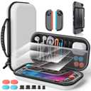 Switch 2 Accessories Bundle for Nintendo Switch 2 2025, Portable Hard Shell Carrying Case with 2 HD Screen Protectors (7.9 Inch), Crystals Protective Skin, Dust Plugs Kit, 4 Thumb Grips (White Switch 2)