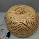 Bamboo Large Plug in Pendant Light with 14ft Handmade Woven Light Cord, Dimmable Switch, Rustic Basket Hanging Lamp for Bedroom Kitchen Island Farmhouse Dining Room Living Room,17.8 inch Width