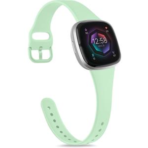 Vanjua Slim Band Compatible With Fitbit Sense 2, Versa 4, Versa 3 - Soft Silicone Replacement Strap for Women's Smart Watch (Light Cyan)