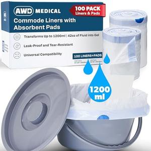 Commode Liners with Absorbent Pads - Adults Commode Bag Compatible with Most Toilets - Portable Commode Liners with Gel Pads - Disposable Bedside Toilet Liner Bags for Adult Potty Chair - 100-Pack