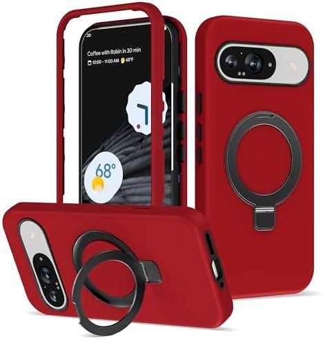 SKYLMW for Google Pixel 9/9 Pro Case with Invisible Magnetic Ring Stand, Compatible with Mag-Safe, 3 in 1 Full Body Protection Pixel 9/9 Pro Phone Case for Women Men, Red
