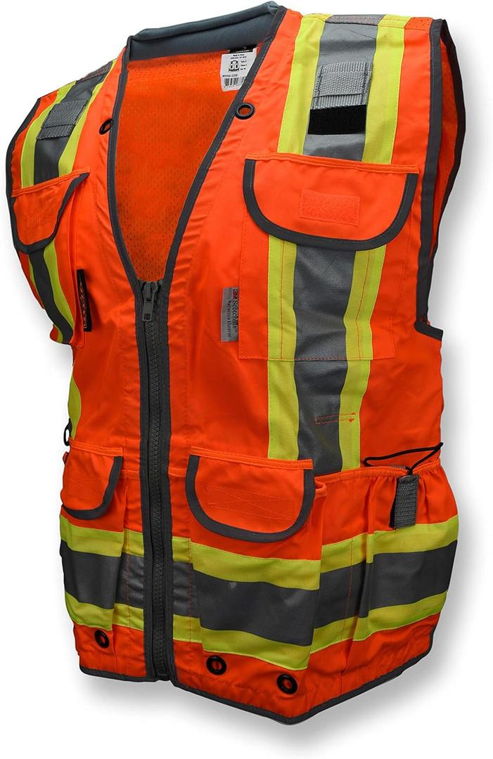Radians SV55 Class 2 Heavy Woven Two Tone Engineer Vest with Padded Neck to Support Extra Weight in Cargo Pockets (3X-Large, Orange)