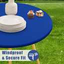Moosfor Round Spandex Tablecloth, Elastic Fitted Waterproof Tablecloths for 18"-24" Tables, Stretch Washable Picnic Table Cover for Camping, Dining, Indoor and Outdoor, Blue