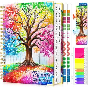 Planner 2026-2027, 18 Month Weekly and Monthly Planner, Jan. 2026 - Jun. 2027, 9" x 11.6" Hardcover Calendar Planner with Page Tabs, Separator Page, Inner Pocket, Bookmark, Stickers, Sticky Note Set (Tree Seasons)
