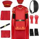 Anime Costume Cosplay Outfit Cloak Cap Suit with Wig (Large, Red)