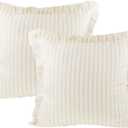 Striped Pillow Covers, Pillow Covers with Fringe,Square Cushion Covers,Chic Cotton Decorative Pillows Covers,Couch Pillow Covers or Sofa Couch Bed Living Room Yellow, 16 * 16inch/40 * 40cm