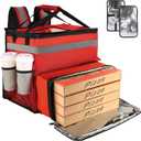 Food Delivery Backpack, Large Insulated Backpack for Doordash/Uber Eeats, Expandable Cooler Bags for Bike/Motorcycle with Reflective Strip/Cup Holders,Reusable Pizza Food Delivery Bag with Hand Straps (Red)