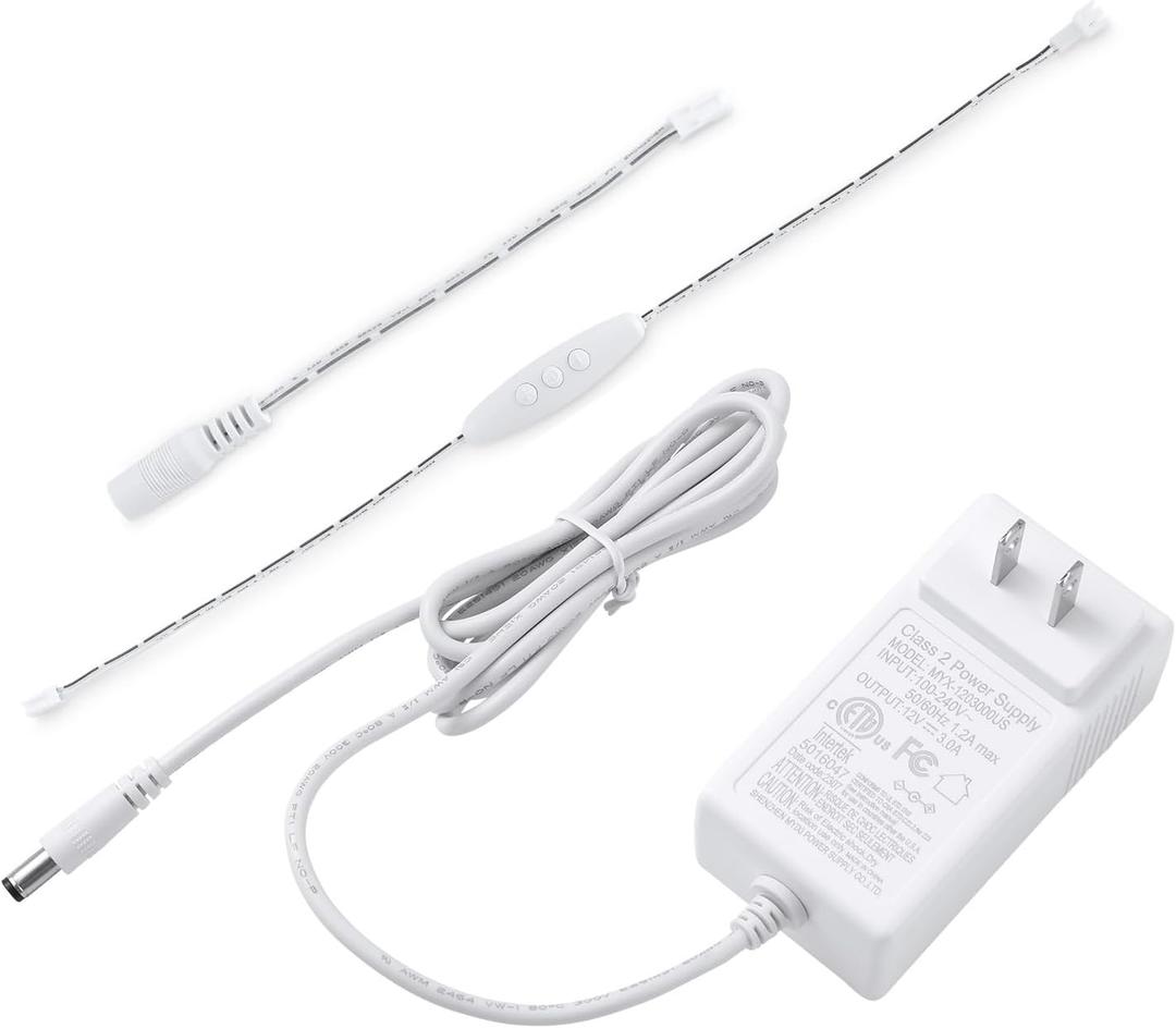Litever Wall Plug 12VDC 3A Power Supply with DC5521 Output Connector + Litever DC5521-L822 Connector + Litever LED Dimmer, Compatible with Litever LL-030, LL-027, LL-024, LL-013 Under Cabinet Lights