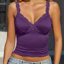 Avidlove Women's Lace Tank Top Deep Plunge V Neck Sexy Tops Going Out Crop Shirt Summer Cami (Purple, Large)