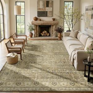 Lofus 9x12 Washable Area Rug for Living Room, Non-Slip Brown Boho Carpet