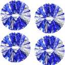 4Pcs Metallic Cheerleading Pom Poms, Creatiee 2 Pair Cheerleader Cheering Squad Pompoms for School Sports Dance Games Team Spirit Cheer (Blue-Silver)