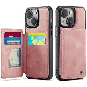 Vinich for iPhone 15 Wallet Case with Card Holder, RFID Blocking Credit Slots Kickstand Shockproof Phone Cover Fit for iPhone 15 6.1" Rose Pink