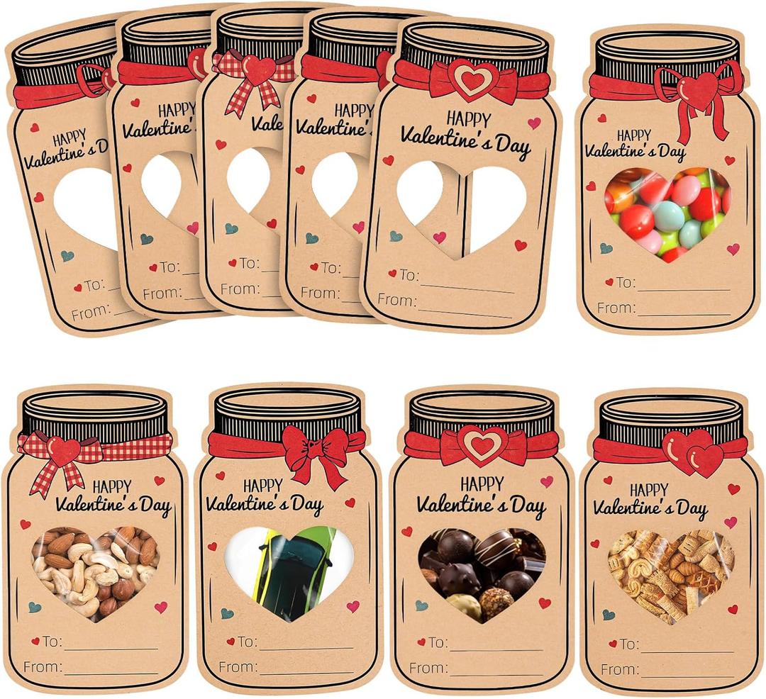 Valentines Day Gifts for Kids 60Pack Mason Jar Happy Valentines Cards Valentine Exchange Cards for Boys Girls School Class Classroom Party Favors (Candy Not Included)