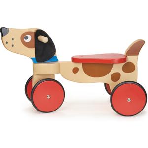 Mentari Toys - Ride On Puppy - Sturdy Wooden Dog on Wheels - Fabric Ears and Rubber-Trimmed Wheels for Safe Riding - Encourage Balance and Coordination in Toddlers - Age 12m+