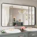 LOAAO Black Metal Framed Bathroom Mirror for Wall, Large 55X30 Inch Rounded Rectangle Mirror, Matte Black Bathroom Vanity Mirror Farmhouse, Anti-Rust, Tempered Glass, Hangs Horizontally or Vertically (30"L x 55"W)
