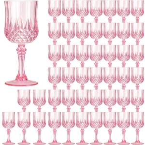 XKXKKE 48 Pcs Pink Plastic Wine Glasses, Plastic Water Goblets for Parties, Stemmed Drinking Glasses for Wedding Reception, Grand Event Party Bar Supplies Reusable Drinking Cups