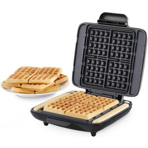 Dash No-Drip Waffle Maker - Makes Four Waffles at Once for Hassle-Free Breakfasts - Dual Nonstick Heating Plates & Quick Heat-Up System - Easy-Release Surface - Silver