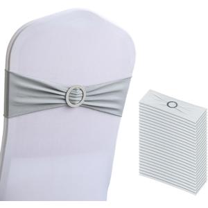 Pack of 30 Spandex Chair Sashes Bow Premium Stretch Chair Cover Band with Buckle Slider Universal fits Elastic Dining Chair Ties for Wedding Party Banquet Events Decoration - Grey