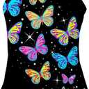 Idgreatim Girls Swimsuit Black Quick Dry Bathing Suit Colorful Butterflies Swimwear, 11-12 Years