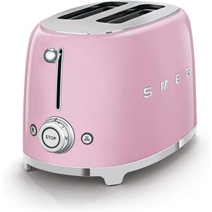 SMEG 2 Slice Toaster with 6 Presets and Defrost Function and Removable Crumb Tray TSF01PKUS, Pink