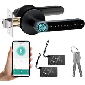 MINIA Fingerprint Door Knob, Smart Door Lock, Smart Door Knob with Handle, Keyless Entry Door Lock, Fingerprint Door Handle for Bedroom,Office, Apartment, Biometric Door Knob, Thumbprint Door Knob