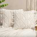 Macram Pillow Cover- Set of 2 Boho Cushion Cover 100% Cotton Decorative Fringe Pillow Cover Boho Home Decor