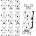 AIDA 20 Amp Outlet Duplex Electrical Receptacle Outlets,Power Outlet,Tamper Resistant,Heavy-Duty Receptacle Wall Outlet,Residential,2Pole,3-Wire, Self-Grounding Clip, NEMA 5-20R,UL Listed 10 Pack (White)