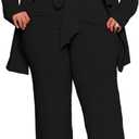IyMoo Plus Size Suits for Women Business Open Front Long Sleeve Blazer Elastic Waist Solid Straight Leg Pant Set Suits (XX-Large Plus, Black)