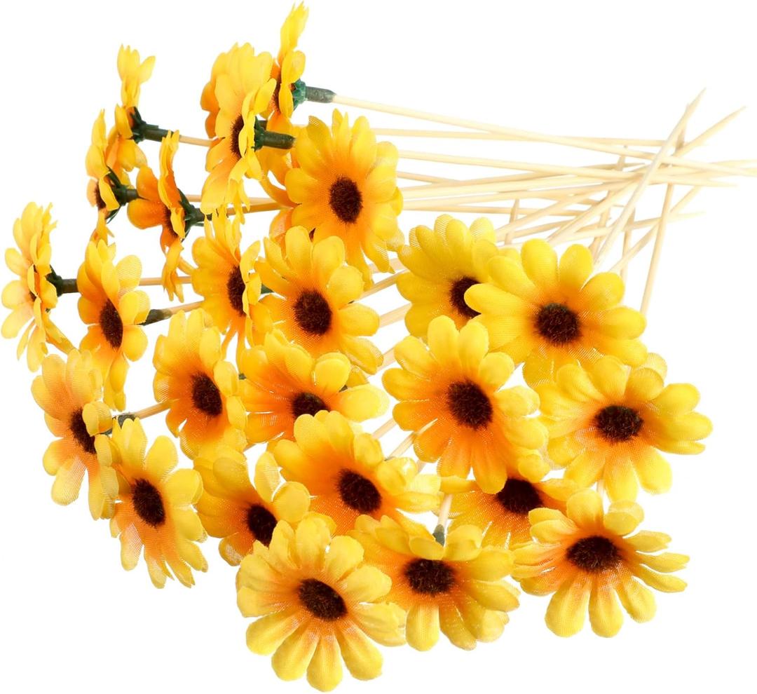 CHENGU 100 Pcs Fancy Toothpicks, 4.7 Inch Cocktail Picks Fancy Sticks for Appetizers, Handmade Bamboo Appetizer Fruit Skewers Food Picks for Wedding Valentines Holiday Decoration(Sunflower)