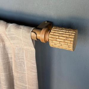 Adjustable 36-72 Inch Long Faux Wood Curtain Rods for Windows 24-68 Inch, 1 Inch Diameter Single Rod Heavy Duty Boho Decorative Window Drapery Rod with Bamboo/Rattan-style Finials for Farmhouse