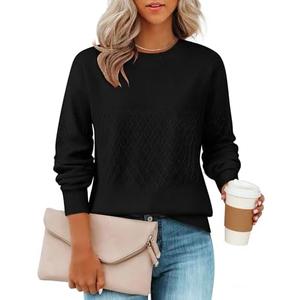 ZESICA Women's 2026 Fall Winter Sweaters Casual Long Sleeve Crew Neck Loose Knitted Pullover Sweater Tops, Large
