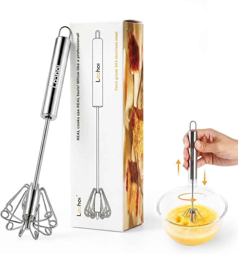 Upgraded Stainless Steel Semi-Automatic Whisk - Easy to Use Whizzy Whisk, Versatile Wisker Tool for Cooking, Kitchen Essential Egg Beater for Baking, Whisking, Beating & Stirring (10in