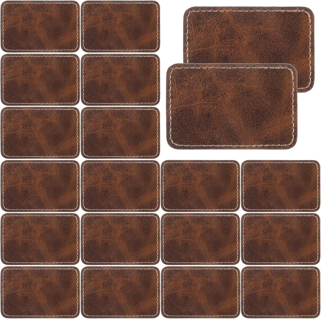 20Pcs Leather Patches for Hats Rectangle Leather Hat Patches for Laser Engraving Faux Leathers Patche for Hats 3 x 2 Inches Custom Fabric Repair Sew Laser Supplies for DIY Cap/Beanies/Stocking/Backpa