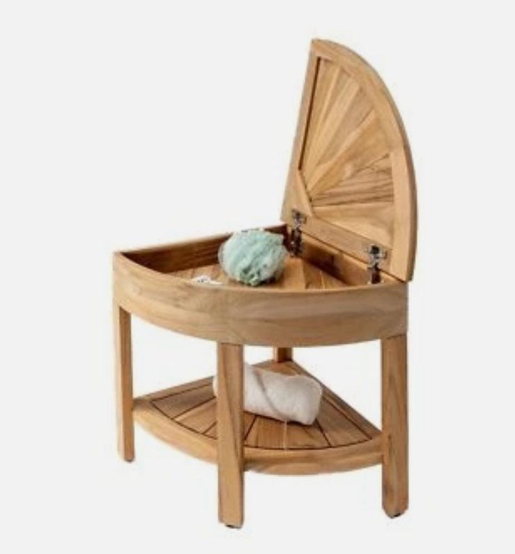 Teak Shower Bench| Built-in Storage Compartment with Drainage| Corner Shower ...