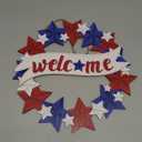 4th/Fourth of July Decorations Welcome Wreath for Front Door - Wooden Red White and Blue Star Sign, Patriotic Memorial Day Porch Home Wall Outside Decor