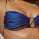 SOLY HUX Bathing Suit for Women Halter Ring Linked Tie Side Bikini Sets Two Piece Swimsuit (Blue, S)