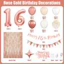 Sweet 16 Party Decorations for Girls:Rose Gold Happy 16th Birthday Banner Ballons, Pink Sweet Sixteen Birthday Decor with Cake Topper, 16 Number Balloons, Tassel Curtain Backdrop