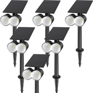 Barrina Solar Spotlights Outdoor Waterproof, 360 Horizontal Adjustable Outdoor Spot Lights, 6500k 3 Modes, 24 LEDs Solar Flag Light for Landscape Garden Yard Pathway, Auto On/Off, 6 Pack (White)