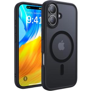 Magnetic for iPhone 16 Case,[Compatible with MagSafe][Military Grade Drop Protection] Anti-Fingerprint Translucent Matte Shockproof Protective Case for iPhone 16 Phone Case 6.1",Black
