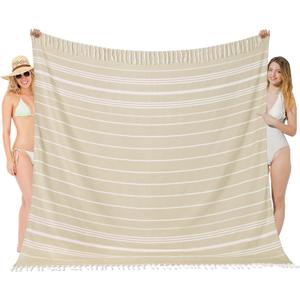 Oversized Turkish Beach Towel Blanket XXL Cotton Sandproof Towels Boho Woven Extra Large Big Sand Free Giant Throw Blankets Huge Quilt XL Picnic Camping Necessities Cloud For Adult Gifts Beige (XXL(85x75 IN,215x190 CM))