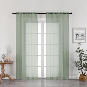 OWENIE Sage Green Sheer Curtains 72 Inches Long 2 Panels Set, Transparent Voile Sheer Curtain Rod Pocket Gauze Drapes for Living Room Bedroom Sliding Glass Door Treatment, 2 Pcs Each 42 x 72 Inch