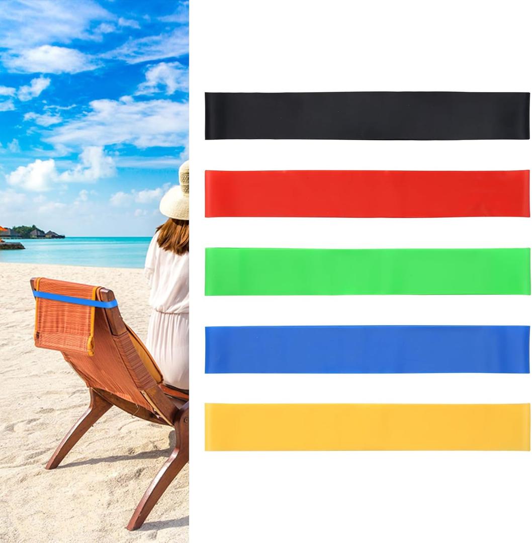 5pcs Towel Bands, Stretch Beach Chair Bands Elastic Beach Chair Clips Towel Holder Strap for Beach Pool Chairs & Cruise Ship Essentials Elastic Windproof Summer Beach Accessories (5 Colors)