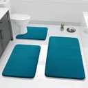 Yimobra 3 Pieces Memory Foam Bath Mat Set with U-Shaped Toilet Rug - Non Slip Super Soft Absorbent Quick Dry Bathroom Rugs for Bathtub, Vanity & Toilet Base, Peacock Blue (44''x24'' + 31.5''x20'' + 24''x20'')