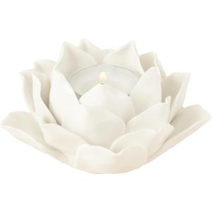 Ceramic Lotus Petals Style Flower Candle Holder Tea Lights Holder Home & Table top Decoration (White)