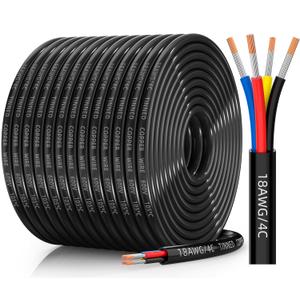 18 Gauge Wire 4 Conductor Electrical Wire, 18 AWG Tinned Copper Stranded PVC Cable, IP68 Waterproof/Flexible/Low Voltage Cord for Automotive, RV, Marine, Solar, LED Lighting(200FT)