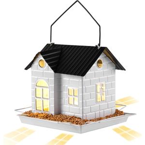 Solar Bird Feeder for Outdoors Hanging, Squirrel Proof Bird Feeders, Metal Solar Bird Feeder House, Wild Bird Feeders for Finch Cardinal Chickadee, Large Capacity, Durable & Weatherproof