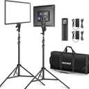 Neewer 18" Led Video Light Panel Key Lighting Kit with Remote, 2-Pack 45W Dimmable Bi Color + Tripod Stand, 3200K5600K Soft Light CRI 97+ 4800Lux for Game Live Streaming Studio Photography Recording